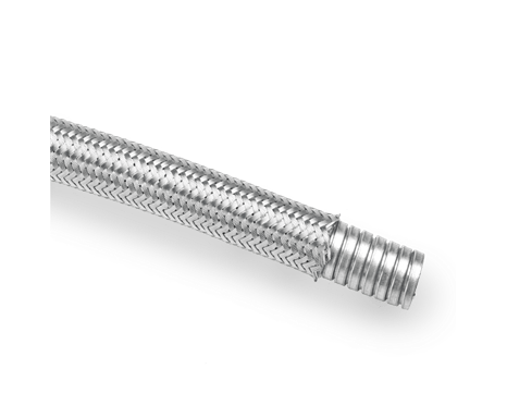 Simple interlock stripwound flexible metal conduit protected by galvanized steel braided sleeving ø10x14