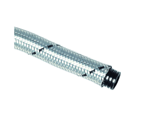 Flexible corrugated polyamide conduits PA 6 F 15,5x21,2 protected by galvanized steel braided sleeving AD21,2