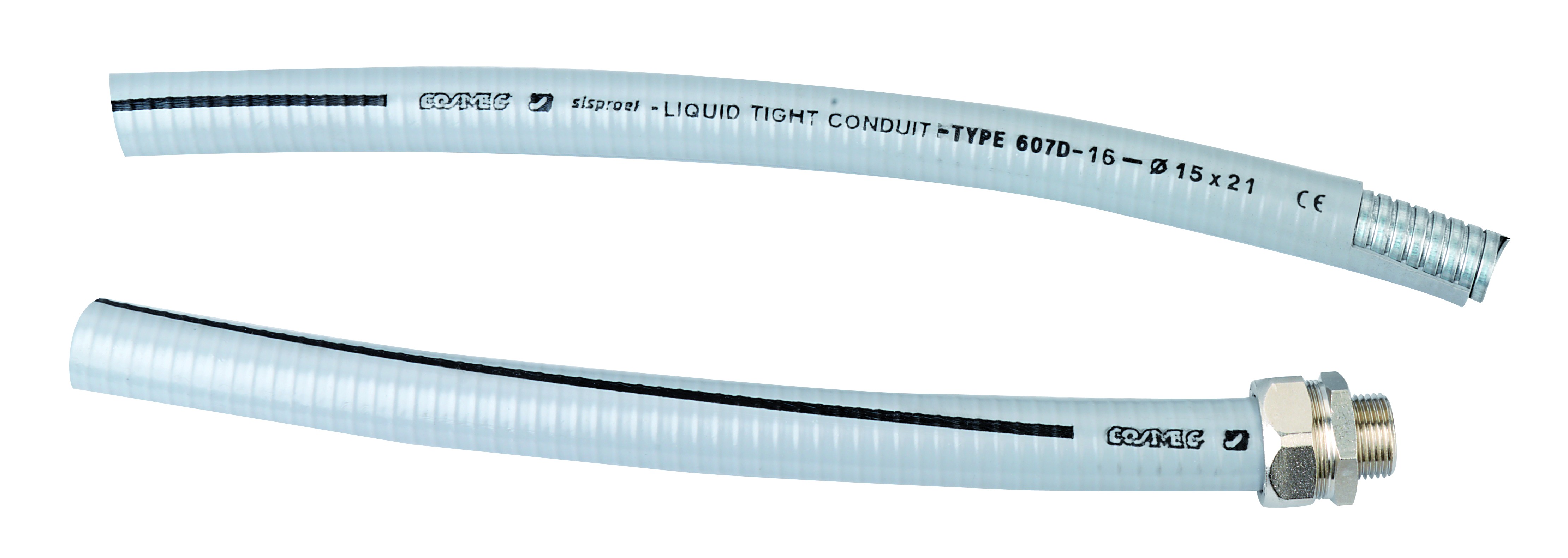 Double interlocking metal pliable conduits coated in smooth PVC